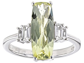 Picture of Yellow Lemon Quartz With White Zircon Rhodium Over Sterling Silver Ring 3.33ctw