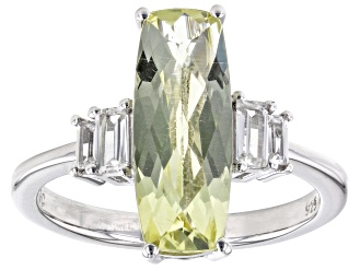 Yellow Lemon Quartz With White Zircon Rhodium Over Sterling Silver Ring 3.33ctw