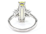 Yellow Lemon Quartz With White Zircon Rhodium Over Sterling Silver Ring 3.33ctw