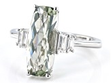 Green Prasiolite With White Zircon Rhodium Over Sterling Silver Ring 3.33ctw