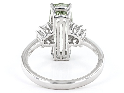 Green Prasiolite With White Zircon Rhodium Over Sterling Silver Ring 3.33ctw