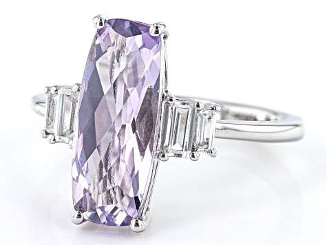 Lavender Amethyst With White Zircon Rhodium Over Sterling Silver Ring 3.33ctw