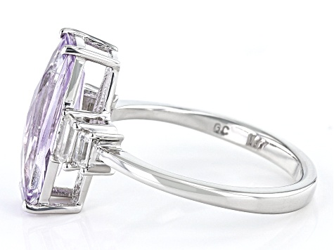 Lavender Amethyst With White Zircon Rhodium Over Sterling Silver Ring 3.33ctw