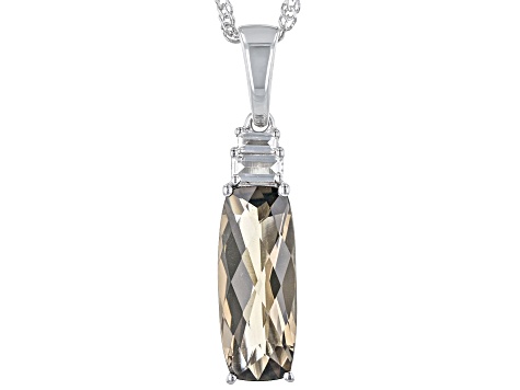 Brown Smoky Quartz With White Zircon Rhodium Over Sterling Silver Pendant With Chain 2.95ctw