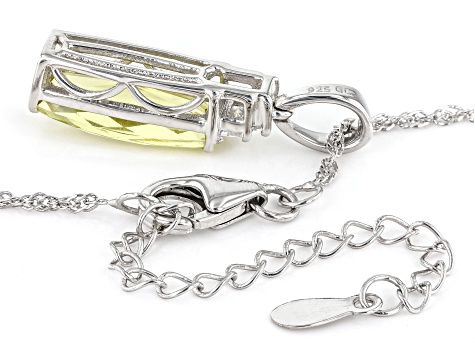 Lemon Quartz with White Zircon Rhodium Over Sterling Silver Pendant with Chain 2.95ctw