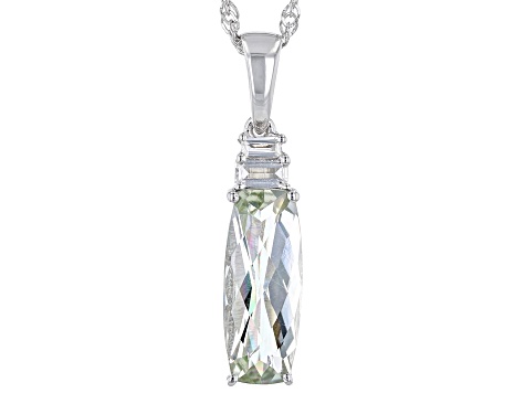 Green Prasiolite With White Zircon Rhodium Over Sterling Silver Pendant With Chain 2.95ctw