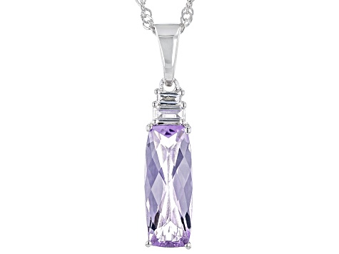 Lavender Amethyst With White Zircon Rhodium Over Sterling Silver Pendant With Chain 2.95ctw