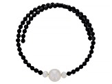 Black Spinel with Cultured Freshwater Pearl Stainless Steel Wrap Bracelet