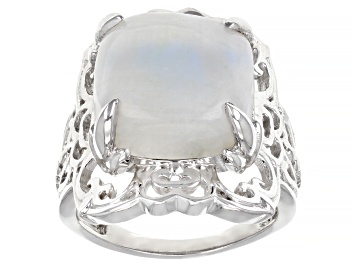 Picture of White Rainbow Moonstone Rhodium Over Sterling Silver Ring