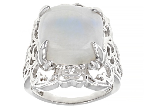 White Rainbow Moonstone Rhodium Over Sterling Silver Ring