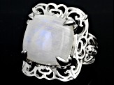 White Rainbow Moonstone Rhodium Over Sterling Silver Ring