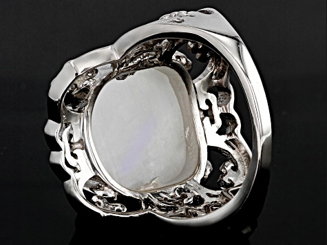 White Rainbow Moonstone Rhodium Over Sterling Silver Ring