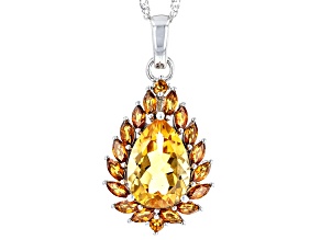 Yellow Citrine Rhodium Over Sterling Silver Pendant With Chain 3.69ctw