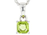 Green Peridot Rhodium Over Sterling Silver Pendant With Chain 1.03ct