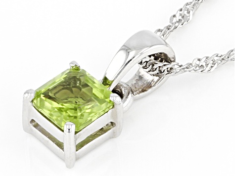 Green Peridot Rhodium Over Sterling Silver Pendant With Chain 1.03ct