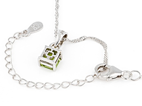 Green Peridot Rhodium Over Sterling Silver Pendant With Chain 1.03ct
