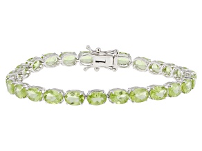 Green Peridot Rhodium Over Sterling Silver Tennis Bracelet 19.89ctw