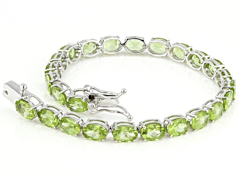 Green Peridot Rhodium Over Sterling Silver Tennis Bracelet 19.89ctw