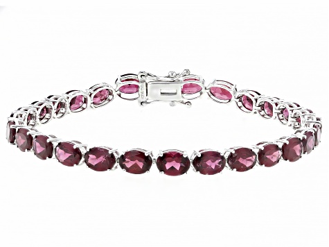 Raspberry Rhodolite Rhodium Over Sterling Silver Tennis Bracelet 22.23ctw