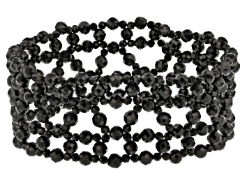 Black Spinel Rhodium Over Sterling Silver Bracelet Approximately