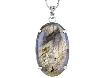Picture of Gray Labradorite Rhodium Over Sterling Silver Pendant With Chain