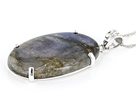 Gray Labradorite Rhodium Over Sterling Silver Pendant With Chain