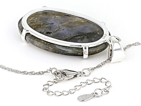 Gray Labradorite Rhodium Over Sterling Silver Pendant With Chain