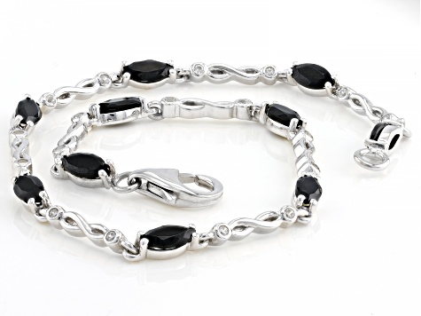Black Spinel With White Zircon Rhodium Over Sterling Silver Bracelet 2.64ctw