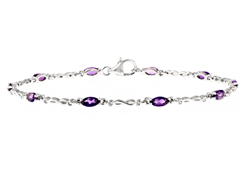 Purple Amethyst With White Zircon Rhodium Over Sterling Silver Bracelet 2.43ctw
