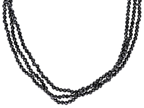Black Spinel Rhodium Over Sterling Silver Multi-Strand Beaded Necklace ...