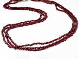 Red Garnet Rhodium Over Sterling Silver Multi-Strand Beaded Necklace