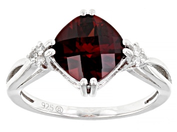Picture of Red Garnet With White Diamond Accent Rhodium Over Silver Ring 2.43ctw