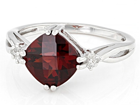 Red Garnet With White Diamond Accent Rhodium Over Silver Ring 2.43ctw