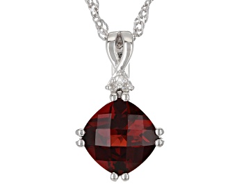 Picture of Red Garnet With White Diamond Accent Rhodium Over Silver Pendant/Chain 2.41ctw