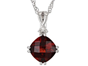 Red Garnet With White Diamond Accent Rhodium Over Silver Pendant/Chain 2.41ctw