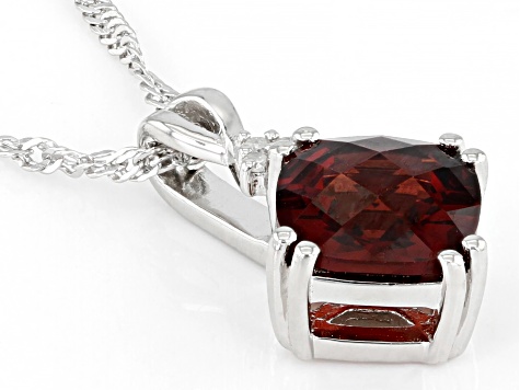 Red Garnet With White Diamond Accent Rhodium Over Silver Pendant/Chain 2.41ctw