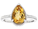 Yellow Citrine Rhodium Over Sterling Silver Ring 1.53ct