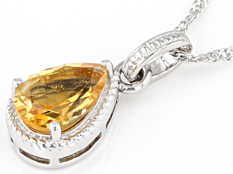Yellow Citrine Rhodium Over Sterling Silver Pendant With Chain 1.53ct