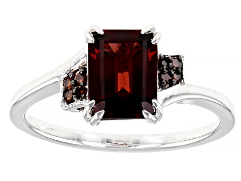 Red Garnet With Red Diamond Accent Rhodium Over Sterling Silver Ring 1.74ctw