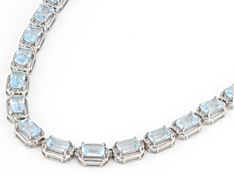 Sky Blue Glacier Topaz with White Zircon Rhodium Over Sterling Silver Necklace 21.72ctw