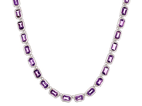 Purple African Amethyst With White Zircon Rhodium Over Sterling Silver Necklace 18.66ctw