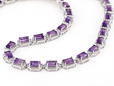 Purple African Amethyst With White Zircon Rhodium Over Sterling Silver Necklace 18.66ctw