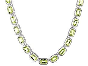 Green Peridot With White Zircon Rhodium Over Sterling Silver Necklace 18.35ctw