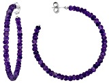 Purple African Amethyst Rhodium Over Sterling Silver Beaded Hoop Earrings