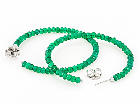 Green Onyx Rhodium Over Sterling Silver Beaded Hoop Earrings