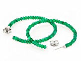 Green Onyx Rhodium Over Sterling Silver Beaded Hoop Earrings