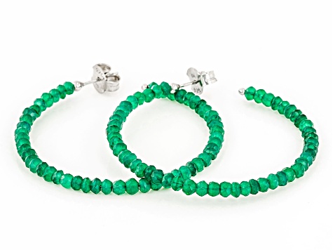 Green Onyx Rhodium Over Sterling Silver Beaded Hoop Earrings