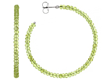 Picture of Green Peridot Rhodium Over Sterling Silver Beaded Hoop Earrings