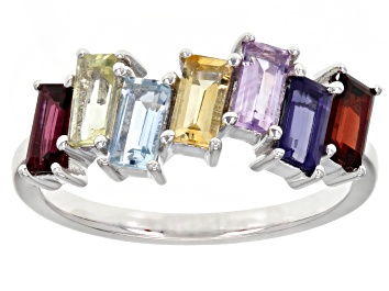 Picture of Multi-Gemstone Rhodium Over Sterling Silver Ring 1.36ctw