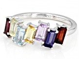 Multi-Gemstone Rhodium Over Sterling Silver Ring 1.36ctw